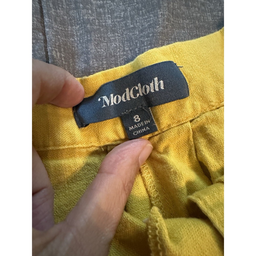 Modcloth Linen Blend Retro Womens Mustard Yellow Skirt 8 Midi Twee Pin Up Artsy - Picture 5 of 6